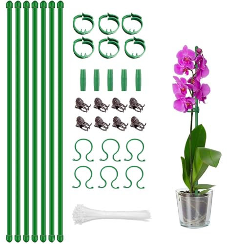 UCLEVER Pflanzstäbe, 30,5 cm, verstellbare Länge, Pflanzenstützpfahl, 15 Stück, grüne Orchideenstäbchen mit Clips für drinnen und draußen, Gartenstange für Topftomaten, Amaryllis, Gemüse (75)
