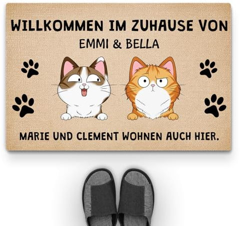 Geschenke Mall Personalisierte Fussmatte Herzlich Willkommen Bei Mit Namen Katze (1 Katze) 60x40 cm
