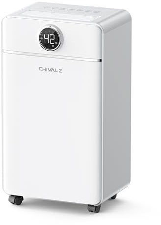 CHIVALZ 12L/24H Dehumidifiers for Home, Bedroom & Bathroom, LED Display and 24H Timer, Interior Dehumidifier with Automatic Defrosting, 2L Water Tank & Drainage Hose, White, 1 Pack+3 Modes