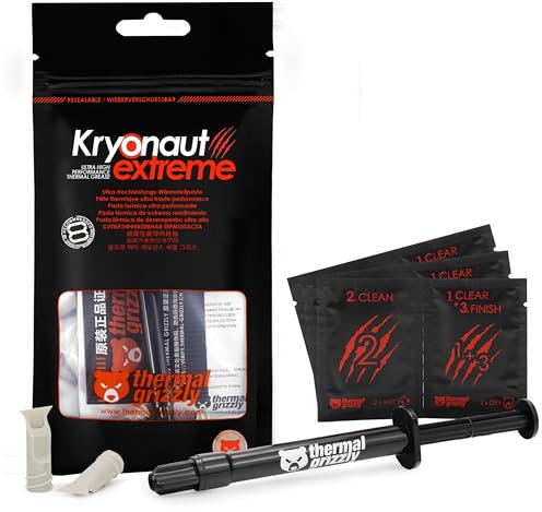 Thermal Grizzly Kryonaut Extreme - 2 Gram - Extremely High Performance Thermal Paste with 12 Cleaning Wipes 6 Wet & 6 Dry- for Maximum Thermal Conductivity While Overclocking CPU/GPU/PS4/PS5/Xbox