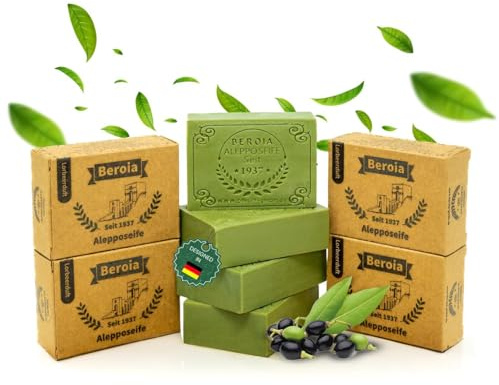 Beroia® Originale Aleppo Seife 4x 125g traditionell & handgemachte Duschseife für Haut & Haar | Olivenölseife Handseife Stückseife Naturseife Naturkosmetik | vegan | Lorbeerduft