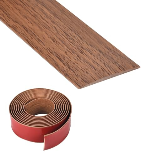 Vinyl Floor Transition Strip, Self Adhesive Floor Cover Strips PVC Laminate Threshold Strip Bar Flat Divider Strip for Joining Floor Gaps, Doorways Threshold, Carpet, 2 Wide (Brown Wood Grain, 20Ft)