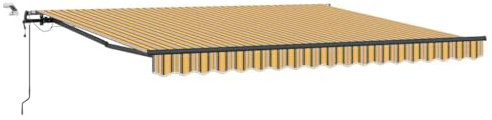 vidaXL Toldo Retráctil Automático con Franja LED Multicolor 400 x 350 cm Amarillo/Gris/Blanco, Resistente a UV y Desvanecimiento. Sombra Exterior, Protección Solar para Balcón, Cubierta Ajustable y