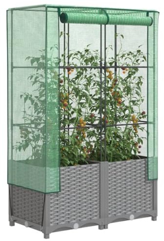 HaoChrymec Hochbeet mit Gewächshaus-Aufsatz, Rattan-Optik, Polypropylen, Stabiler Eisenrahmen, Hochbeet mit Abdeckung, 80x40x138 cm