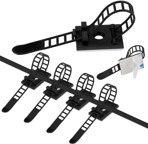 50 Pezzi Clip per Cavi Regolabili, Fermacavi Adesivi Fascette | con Montaggio a Vite Opzionale, Fermacavo Autoadesivo Regolabili in Nylon per Cavi da Scrivania, Muro, Pareti