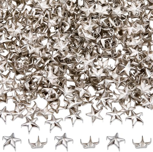 SOFPLATE 1 caja de 400 remaches de Estrella con Cabeza de Garra de 10mm de Aleación de Metal Plateado con Cinco Mordazas Estilo Punk Rock para Manualidades de Cuero Ropa Cinturones Bolsos Zapatos Chaq