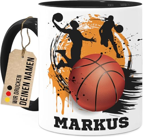 Tassenliebling® Basketball Tasse personalisiert - Schwarz - Geschenk für Basketballer - Basketball Geschenk - Tasse mit Namen - Geschenke für Sportler - 330ml Keramik