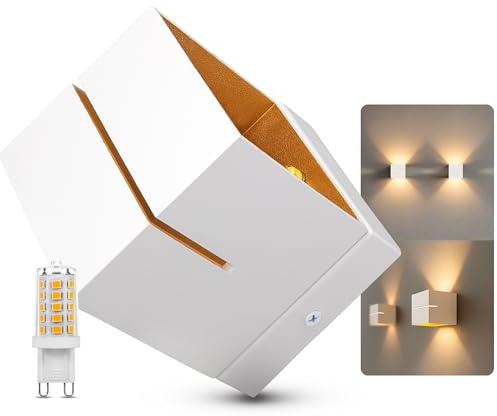 SSC-LUXon KOURA Wandlampe weiß-gold Up & Down G9 dimmbar warmweiß | Wandlampe weiß-gold mit Lichtspalt - Up-Down-Licht dimmbar für Wohnzimmer, Flur & Schlafzimmer, inkl. G9 LED