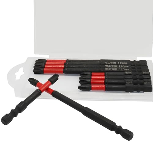 LifCratms 10 PCS FPH2 Impact Screwdriver Bit Set for Electricians, S2 Steel 65mm & 110mm Slotted Heads 1/4 Inch Hex Shank, CNC Machined Tips with Magnetism, Cross Slot Screw Driver Drill Bits