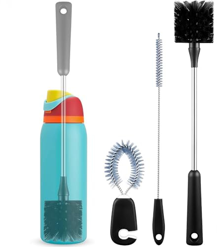 Water Bottle Cleaning Brush Set, 3 Pack Bottle Cleaner Brushes with Long Handle, Straw Brush & Nipple Brush, 15 Inch Water Bottle Cleaner for Stanley, Owala, Hydroflask, and Cups