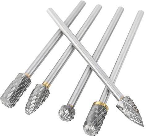 Die Grinder Bits for Metal Working – 5pcs Tungsten Carbide Rotary Drill Bits Set – Long Shaft Grinder Accessories for Engine Porting & Precision Grinding – Compatible with Dremel & Power Tools