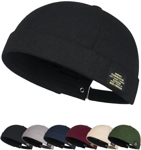 Cozyan Retro Cotone Docker Hat Cappello Senza Visiera Berretto da Portuale Uomo Donna Berretto Cotone Cappellino da Portuale Retro Docker-cap da Motociclista Rolled Cuff Brimless Hat cap