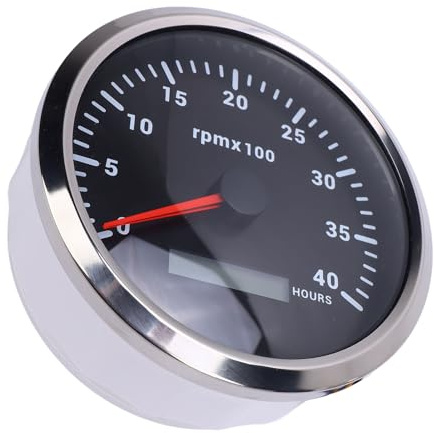 Bediffer Tacómetro Marino de 110 Mm y 4000 RPM, Medidor de Alto Rendimiento para Camión, Barco, RV, Coche, 9-32 V (Esfera negra y bisel plateado CXA005)