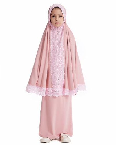 Muslimische Kleider Für Mädchen - Kinder-Gebetsset Für Muslimische Mädchen Zweiteiliges Set Rock Schal (10-11 Years)