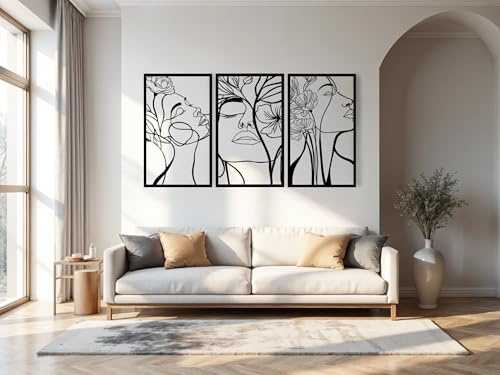Kajaro Frauengesichter Wandbild Holz 3-teilig, Frauengesichter ohne Bohren | Gratis: zweites kleineres Bild. Selbstklebende Holz-Wanddeko in Metalloptik, einfache Montage ohne Bohren.
