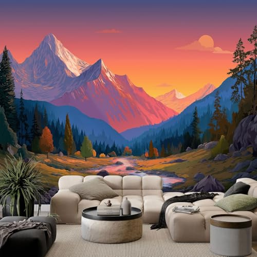Fotomurales 3D Paisajes de bosques y montañas 300x210 cm Papel Pintado Fotográfico, Decoración De la Pared Murales para Salón, Dormitorio, Habitación para Niños, Pared de TV