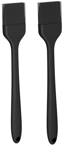 NileHome Silicone Baking Pastry Brush Oil Brush High Temperature Resistant Non-Stick, Suitable for Kitchen Baking, Grilling, Cooking, black-2pcs,8in+8in