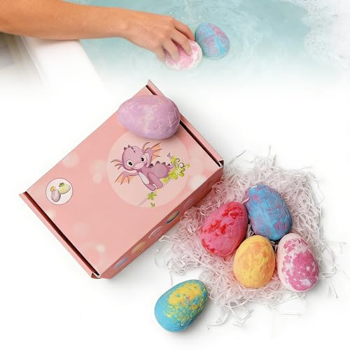 ZSKXYRUK Easter Bath Bombs with Surprise Inside 12 Pack Fizzy Bubble Bath Gift Set Dinosaur Egg Ocean Theme Color Changing Spa Balls Sea Animal (Dinosaur Egg 6pc Pink Box,OneSize)