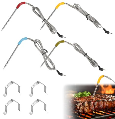 4 st ersattningssonder för grilltermometer för Weber iGrill 2/3, iGrill Mini | med sondhållare, -30 °C till 300 °C, noggrannhet ± 0,1 °C, vattentät, temperaturgivare grilltillbehör, bifftermometer