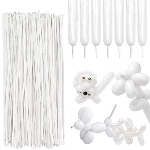 GWEOR Globos Largos para Globoflexia Blancos, 100 Piezas Globos de Látex para Modelar Figuras de Animales, Decoración de Fiestas, Globos Moldeables para Jóvenes Mayores de 12 Años y Adultos