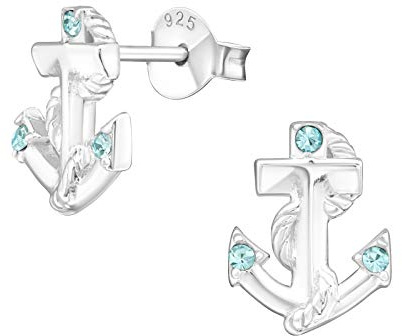 Bungsa Damen-Ohrstecker Anker mit Kristall aus .925 Sterling Silber