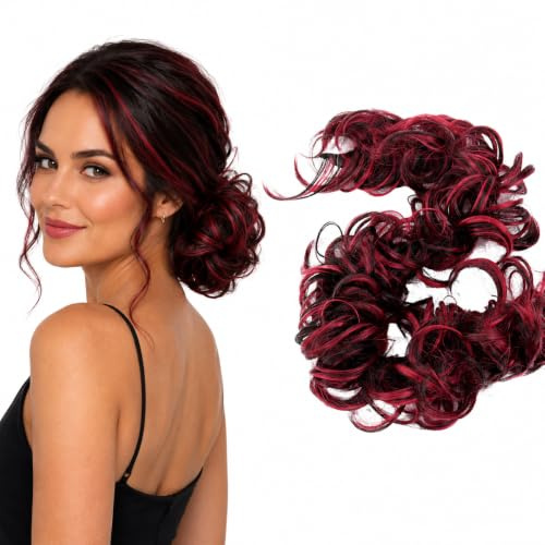 CAISHA 80cm Haarteil Haargummi Dutt Voluminös Gewellt Rot Dunkelbraun HW41