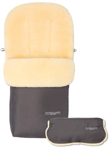 Hofbrucker Winter Lammfell Fußsack Putzi – Set mit Handwärmer – wind & wasserabweisend für Kinderwagen & Buggy, echtes Lammfell, warm & atmungsaktiv, Oberteil abnehmbar, Made in Germany (grau)