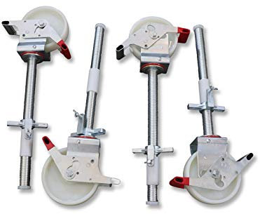 AC Steigtechnik Gerüstrollen 200 mm mit Stahlspindel, doppelt gebremst, lotrecht stehend, Set mit 4 Stück, passend zu verschiedenen Herstellern