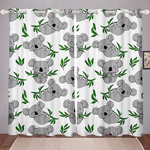 Tende da finestra per bambini in stile koala, per camera da letto e soggiorno, per bambini, motivo animale, per bambini, ragazzi, ragazze, rami botanici, tendaggi per finestre in grigio