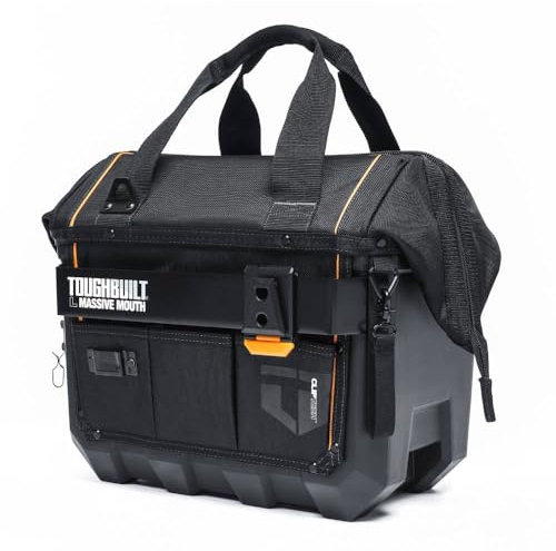 ToughBuilt – 16 Massive Mouth Tool Bag, Heavy-Duty Wide-Mouth Storage Bag with Rigid Frame & 1680D Ballistic Fabric, Reinforced Handles & Waterproof Base