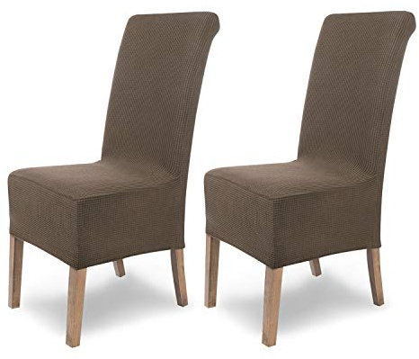 SCHEFFLER-HOME Stretch Stuhlhussen Sofia Taupe 2er Set Elastisch Stuhlhussen für Schwingstühle Biber mit Gummizug