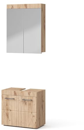 Vicco Badmöbel-Set Luna, Eiche Wotan, 60 cm | besteht aus Badspiegel und Waschbeckenunterschrank