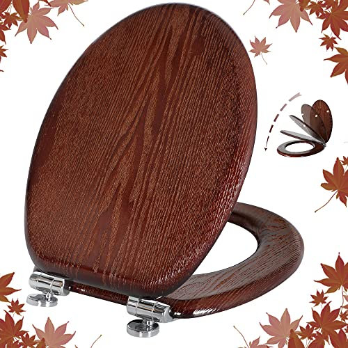 Angel Shield Natural Wooden Toilet Seat with Quiet Close and Quick Release Hinges, Easy to Install and Clean, Antibacterial (Dark Walnut)