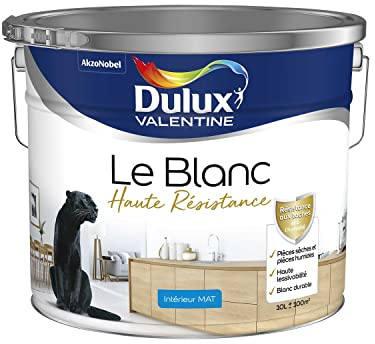 Dulux Valentine Le Blanc Haute Resistance - Peinture Intérieure Murs, Plafonds et Boiseries - Pièces sèches et humides - Mat Blanc 10 L