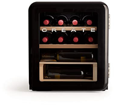 CREATE / WINECOOLER Retro M/Vinoteca eléctrica de 12 Botellas Negro/Diseño Retro, Temperatura Regulable, 48L, Botellas 75cl, Eco Friendly, 44x47,5x50 cm