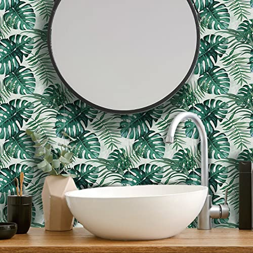 Alwayspon Adesivi per Piastrelle in Vinile Impermeabili, Peel and Stick Autoadesivi per Rivestimento Paraschizzi Cucina Bagno Soggiorno, Adesivo Murale Stile Boho, 20x20cm x 25 pezzi, Foglie Verdi