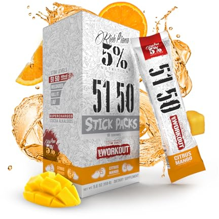 5% Nutrition Rich Piana 5150 High Stim Pre-Workout Powder Packets | Extreme Energy, Focus, Pumps & Endurance | 513 mg Caffeine Complex, Citrulline, Beta Alanine, L-Tyrosine (Citrus Mango) (10 Count)