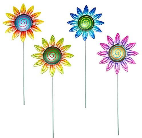 LICHENGTAI Sonnenblumen Gartenstecker, Metall Blumen Gartenpfähle Kopfschütteln Gartendeko Gänseblümchen Garten Stecker Ornamente Skulpturen für Terrasse Rasen Outdoor Garten