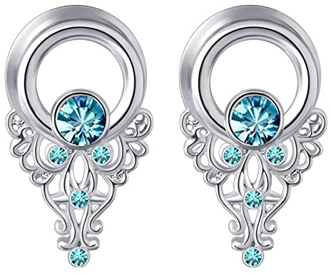 Beydodo Piercing Plug Edelstahl, Ohr Tunnel 6-16MM Blume mit Blau Zirkonia Ohrringe Tunnel Ohr Expander Set