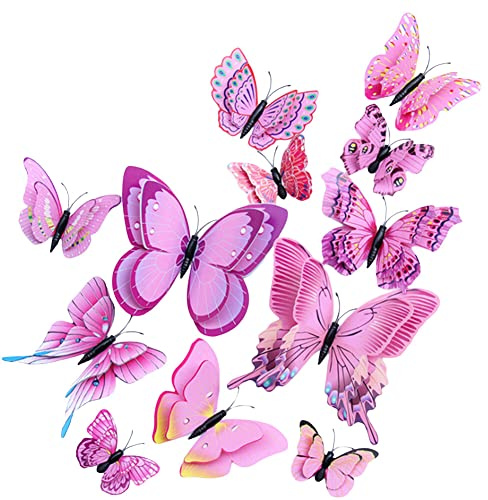 72 Stück 3D Schmetterlinge Deko, Schmetterling Wanddeko Aufkleber Abziehbilder Wandsticker für Wohnzimmer Schlafzimmer Kinderzimmer Balkon Deko DIY Wandkunst Handwerk für Heim Hochzeit Dekor,Rosa