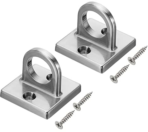 PATIKIL Pad Eye Plate U Hooks, 2 Pack Metal Ceiling Hook Wall Mount Loop with Screws Hardware Ring Hooks for Hanging Ropes in Queue Barrier, Dark Silver