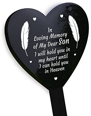 RED OCEAN Son Memorial Plaque Heart Stake Grave Marker Remembrance Gift Garden Memorial Plaque Memorial Garden Sign