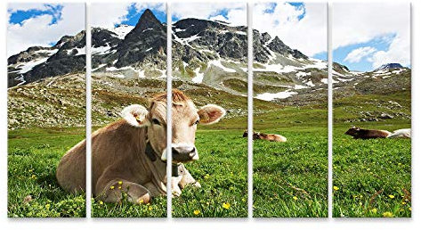 islandburner Cuadro en Lienzo Vaca Lechera Con Pasto En Suiza Montañas Alpinas Pasto De Hierba Verde Sobre Cielo Azul