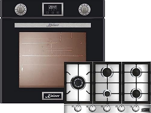 Kaiser Gasherd-Set EG 6374 SP + KG 9357, Einbau Gasbackofen Autark, 79L, Umluft, Unterhitze, Grill, Drehspieß, Selbstreinigung,Erdgas/Propangas/Einbau Gasherd 90cm, Edelstahl, WOK Turbo-Brenner