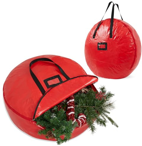 Deco Express Bolsa de Almacenamiento Decoración de Navidad con Asas y Cremallera, Protección para Coronas y Guirnaldas, Decoración de Puerta (Rojo Bolsa de corona)