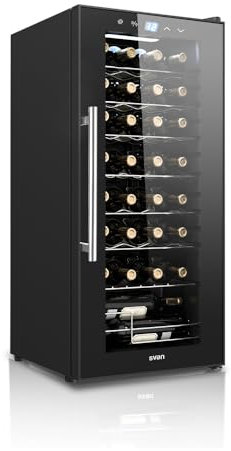 SVAN Vinoteca 32 Botellas Negro SVN3200S. 65W, Display LED táctil, Pantalla Digital Exterior, 8 Rejillas Metálicas, Clase de Eficiencia Enérgetica G