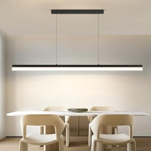 Mikeru LED Pendelleuchte esszimmer, 60W Pendelleuchte esstisch schwarz, Lineare Hängelampe küche Dimmbar mit Fernbedienung, 10%-100% Einstellung der Farbtemperatur, Esszimmerlampe, Lang 150cm