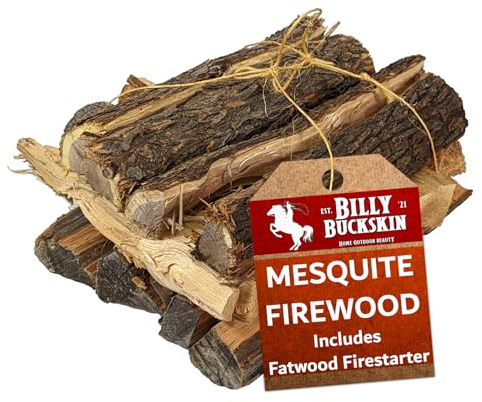 Billy Buckskin 18 LB Mesquite Firewood Bundle – Aromatic & Seasoned Wood Logs with Fatwood Starter Sticks for Fire Pit, Campfire, Fireplace, Wood Stoves and Outdoor Grilling