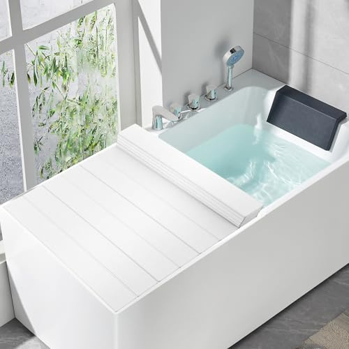 FUROMG Faltbare Badewannenabdeckung Brett Badablage wasserdichte Staubdichtes Abdeckung Brett 170x75 cm,Dämmplatte Badewanne Tablett Weiß für Hause Badezimmer SPA