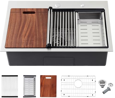 TSIBOMU 28 Inch Drop-In Stainless Steel Double Bowl Kitchen Sink, D28xW18xH9